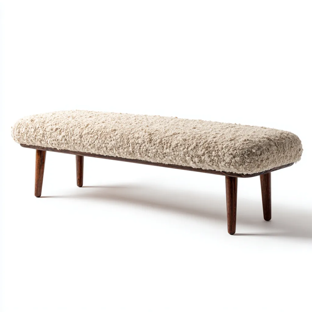 Banc de lit tissu 118x36x42 cm - beige - adapté à la chambre - assise longue rembourrée - design moderne-Designena