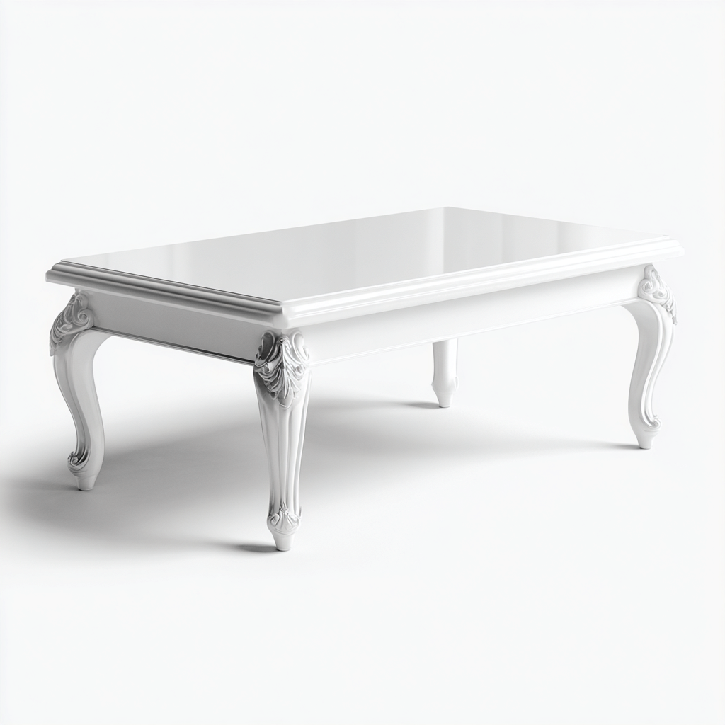 Table basse en bois sculpté 100x55x45 cm - blanc - adaptée au salon - style classique-Designena