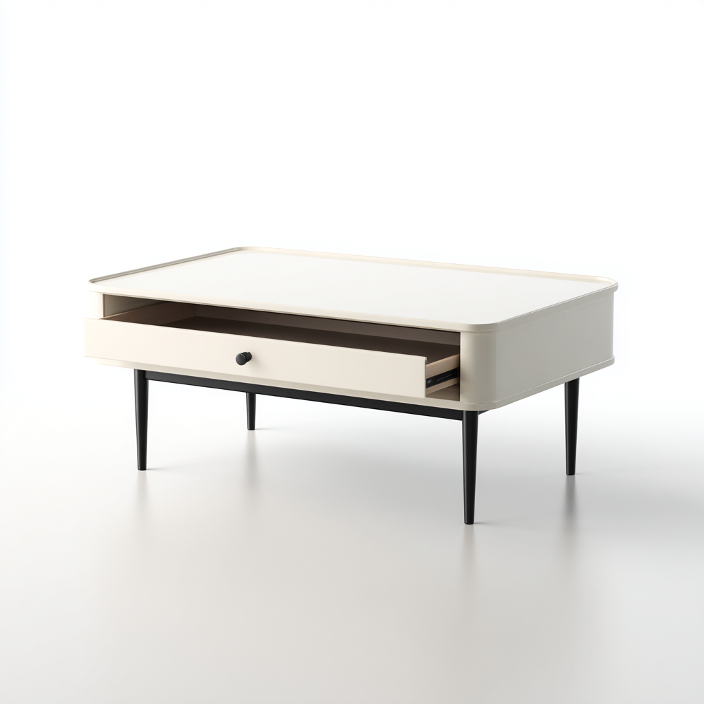 Table basse en bois avec tiroir 90x55x42 cm - blanc - noir - adaptée au salon - style moderne-Designena
