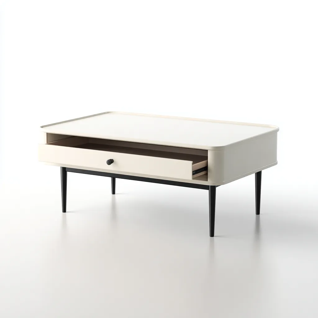 Table basse en bois avec tiroir 90x55x42 cm - blanc - noir - adaptée au salon - style moderne-Designena
