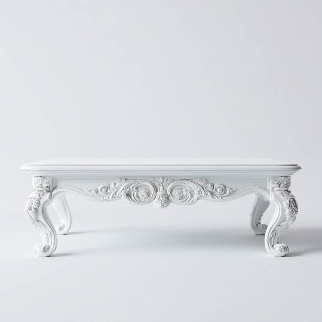 Table basse en bois sculpté 110x60x47 cm - blanc - adaptée au salon - style classique-Designena