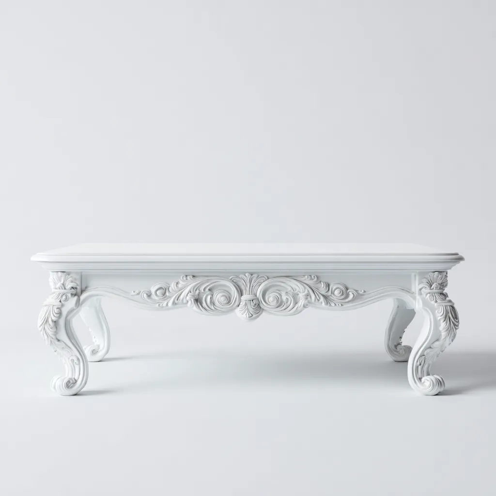 Table basse en bois sculpté 110x60x47 cm - blanc - adaptée au salon - style classique-Designena