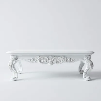 Table basse en bois sculpté 110x60x47 cm - blanc - adaptée au salon - style classique-Designena