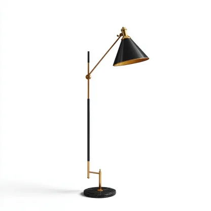 Lampadaire métal et marbre 28x20x155 cm noir adapté au salon style moderne-Designena