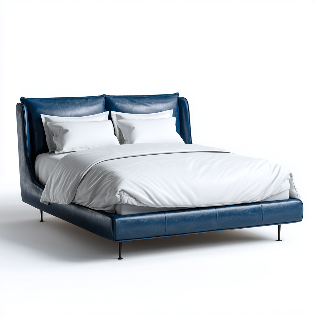 Lit double simili cuir 200x180x122 cm - bleu - adapté à la chambre - design contemporain-Designena