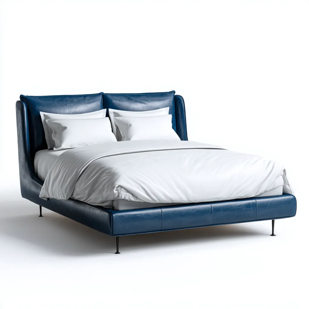 Lit double simili cuir 200x180x122 cm - bleu - adapté à la chambre - design contemporain-Designena