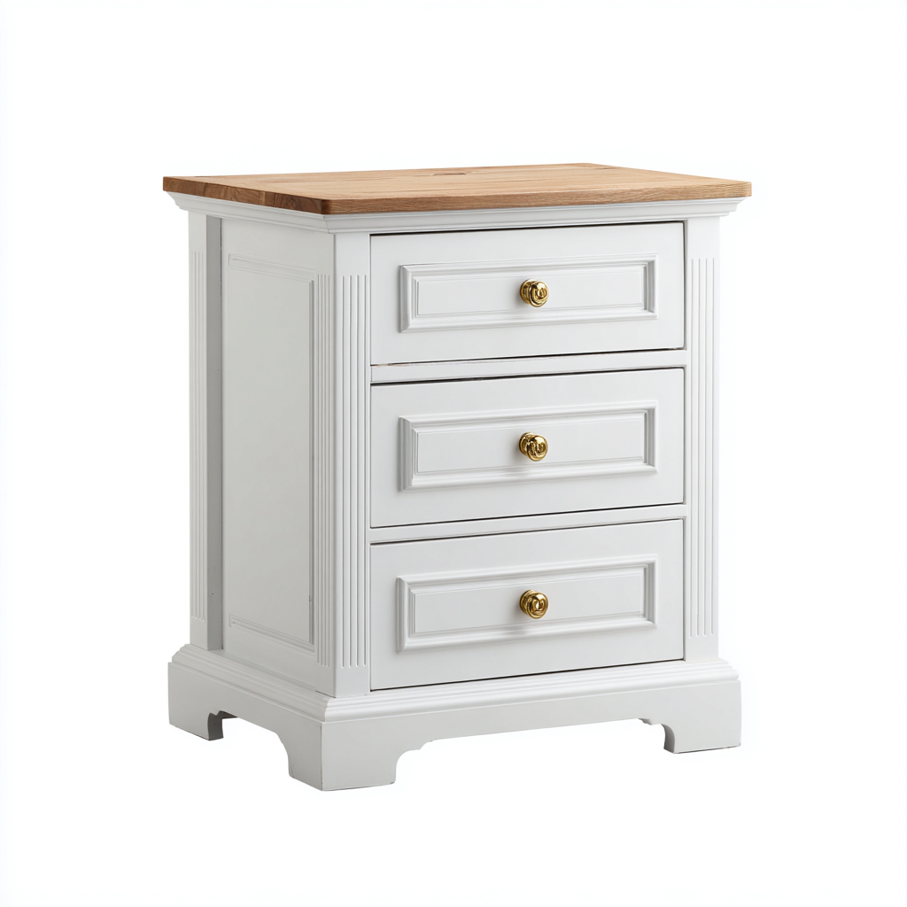 Table de chevet bois 55x40x70 cm blanc - naturel adaptée à la chambre style classique-Designena