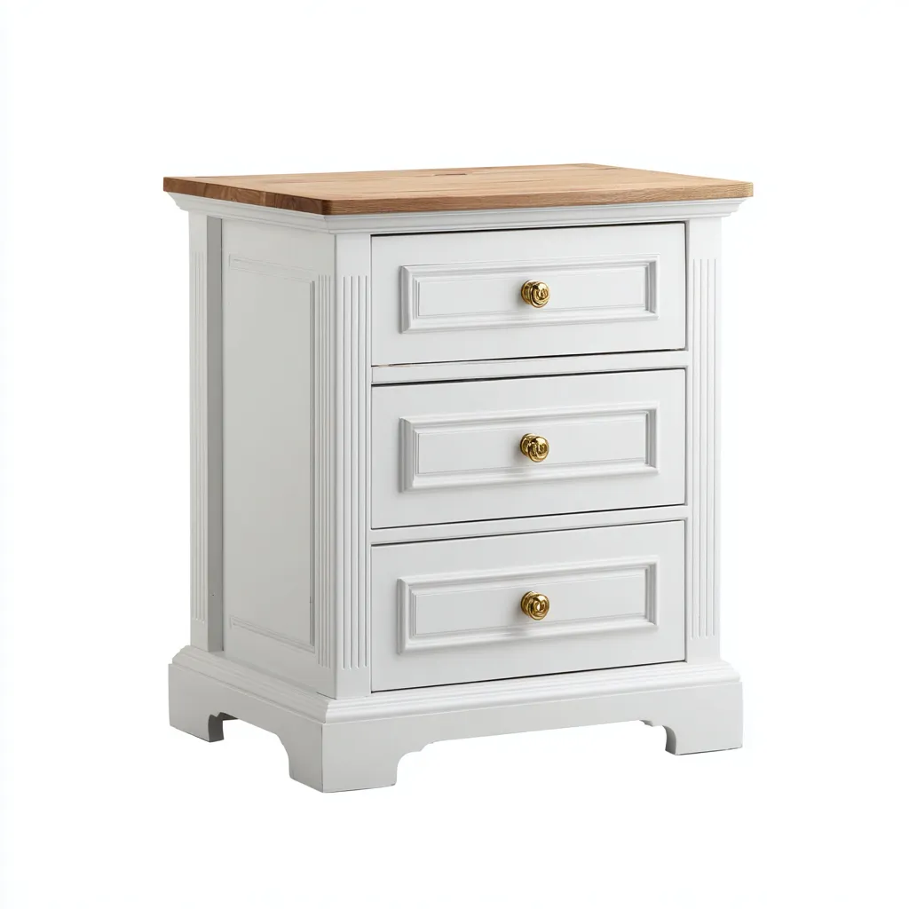 Table de chevet bois 55x40x70 cm blanc - naturel adaptée à la chambre style classique-Designena