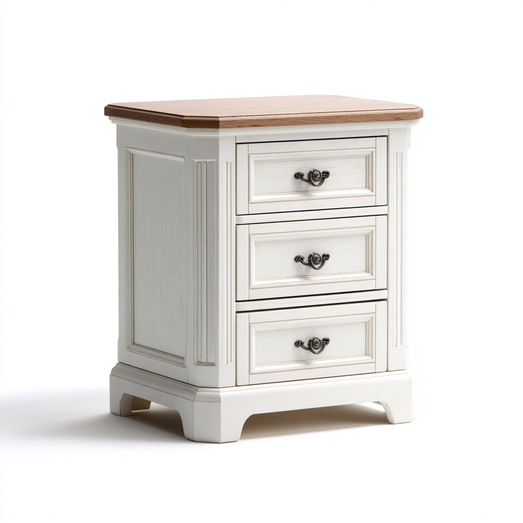 Table de chevet bois 55x40x65 cm blanc - naturel adaptée à la chambre style classique-Designena