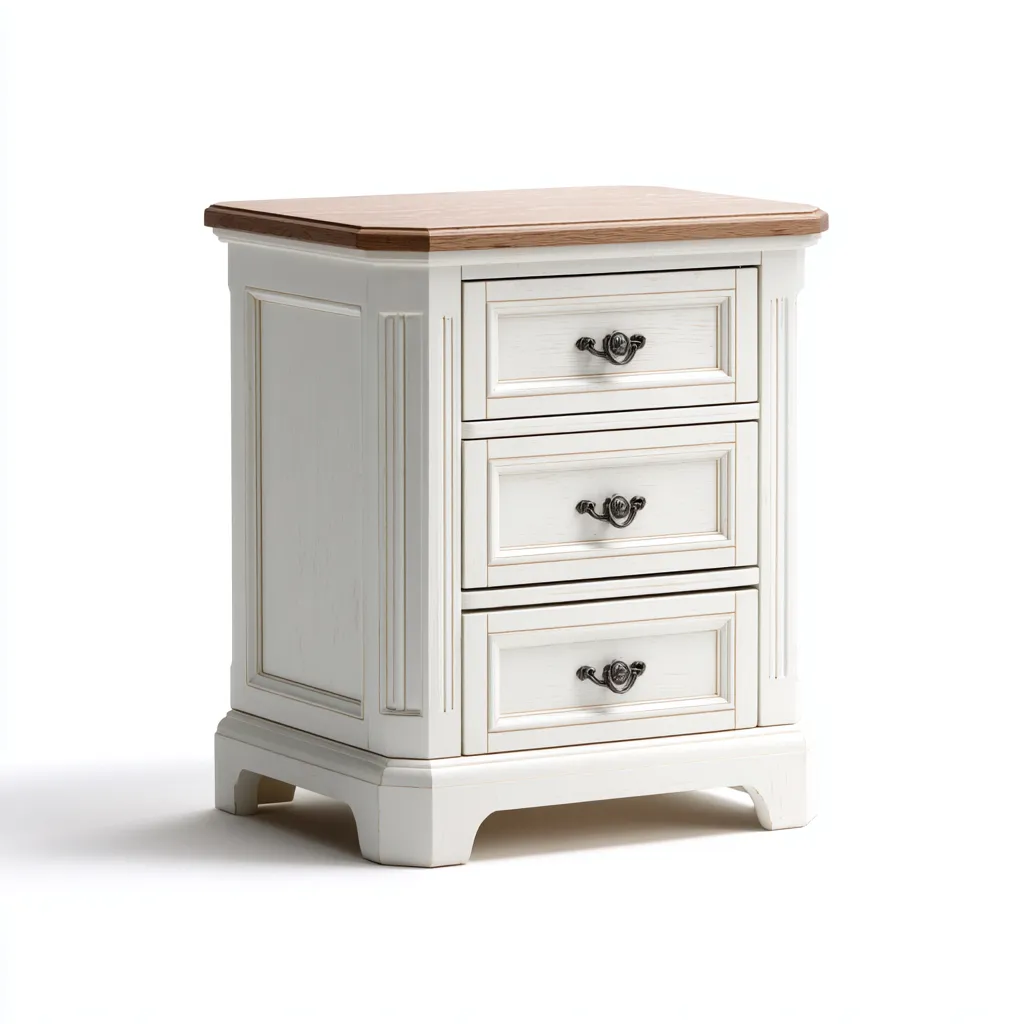 Table de chevet bois 55x40x65 cm blanc - naturel adaptée à la chambre style classique-Designena