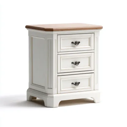 Table de chevet bois 55x40x65 cm blanc - naturel adaptée à la chambre style classique-Designena