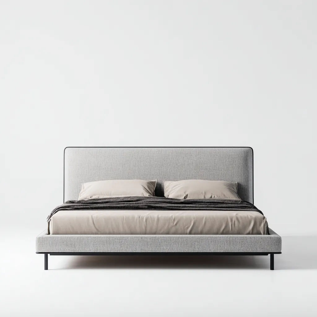 Lit double tissu 200x180x98 cm - gris clair - adapté à la chambre - style moderne-Designena