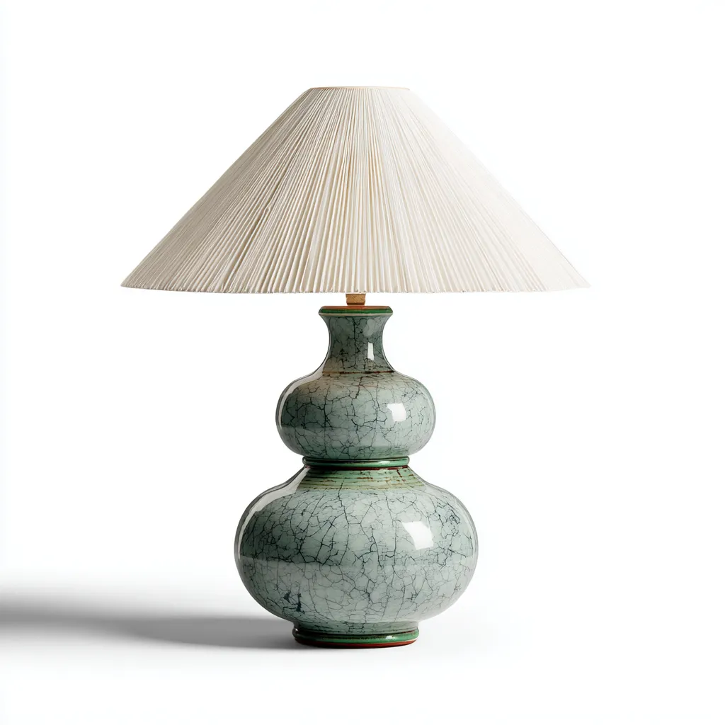 Lampe de table céramique et tissu 32x32x55 cm - vert - beige - style classique - éclairage d'appoint pour intérieur-Designena