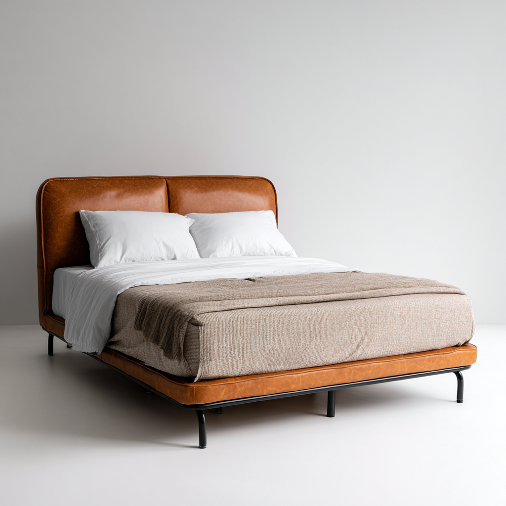 Lit double simili cuir 200x180x125 cm - marron - adapté à la chambre - design moderne-Designena