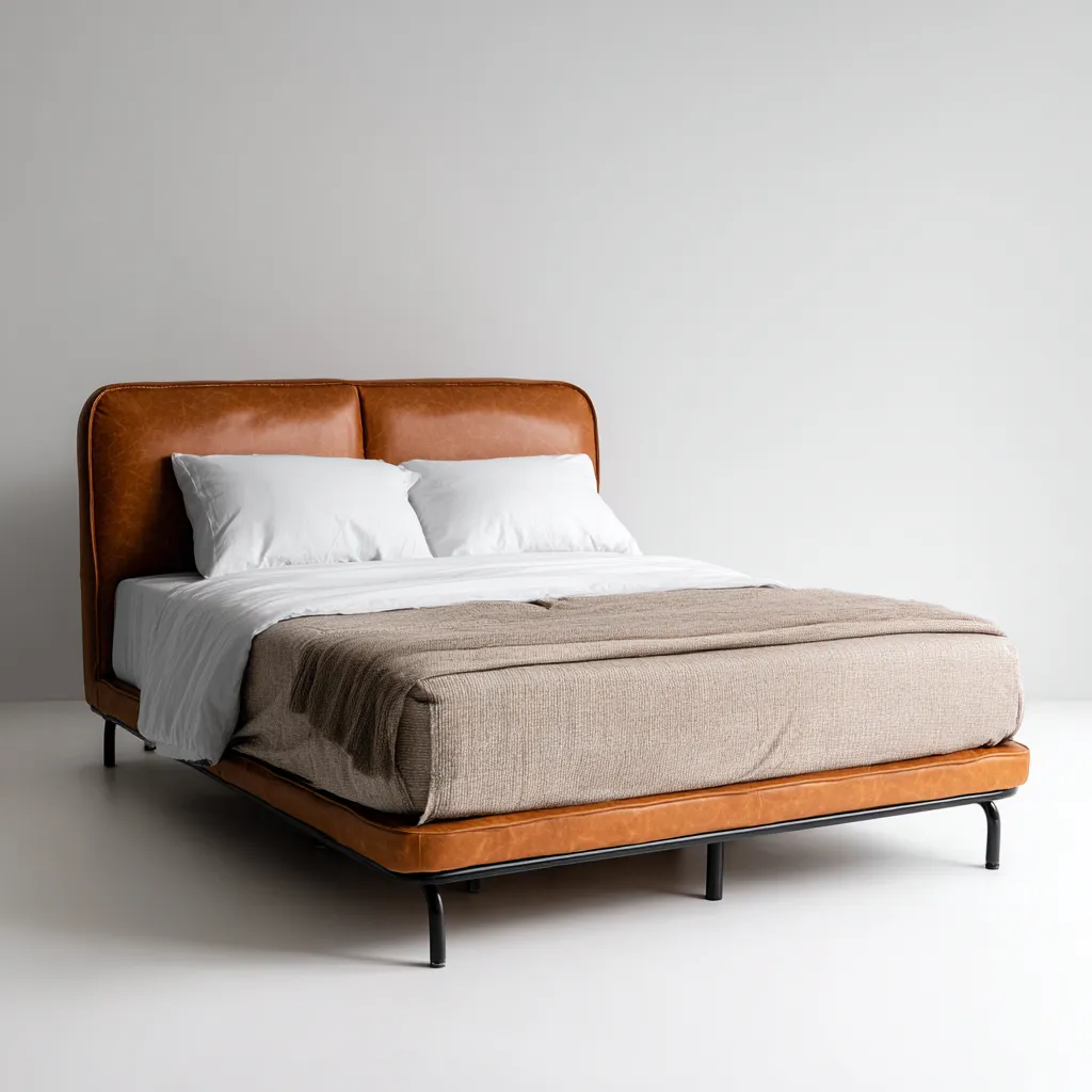 Lit double simili cuir 200x180x125 cm - marron - adapté à la chambre - design moderne-Designena