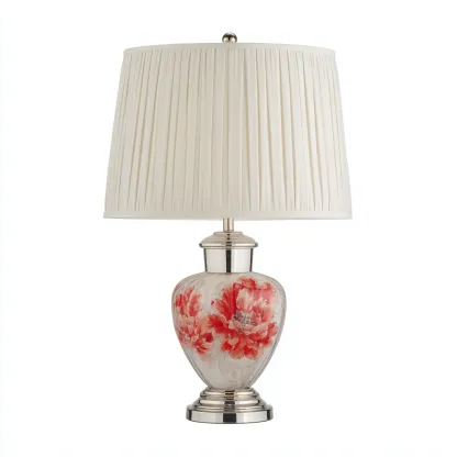 Lampe de table verre et tissu 28x28x58 cm - blanc - rouge - style classique - éclairage d'appoint pour intérieur-Designena