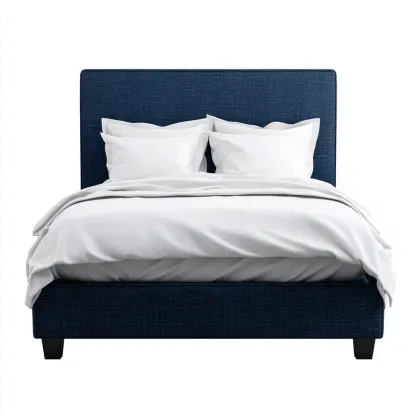 Lit double tissu 200x180x118 cm - bleu - adapté à la chambre - design contemporain-Designena