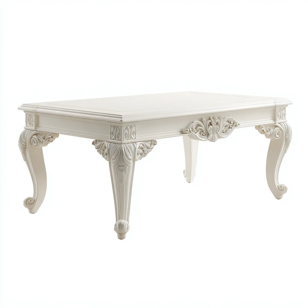 Table basse en bois sculpté 115x65x47 cm - blanc - adaptée au salon - style classique-Designena