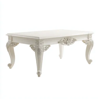 Table basse en bois sculpté 115x65x47 cm - blanc - adaptée au salon - style classique-Designena