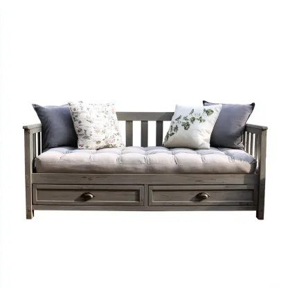 Canape lit en bois 196x95x90 cm - gris - pour chambre - design rustique-Designena