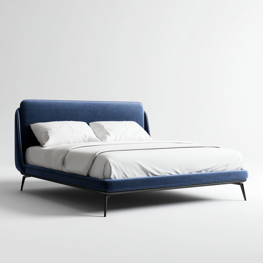 Lit double tissu 200x180x102 cm - bleu - adapté à la chambre - design moderne-Designena