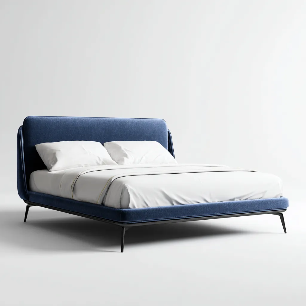 Lit double tissu 200x180x102 cm - bleu - adapté à la chambre - design moderne-Designena