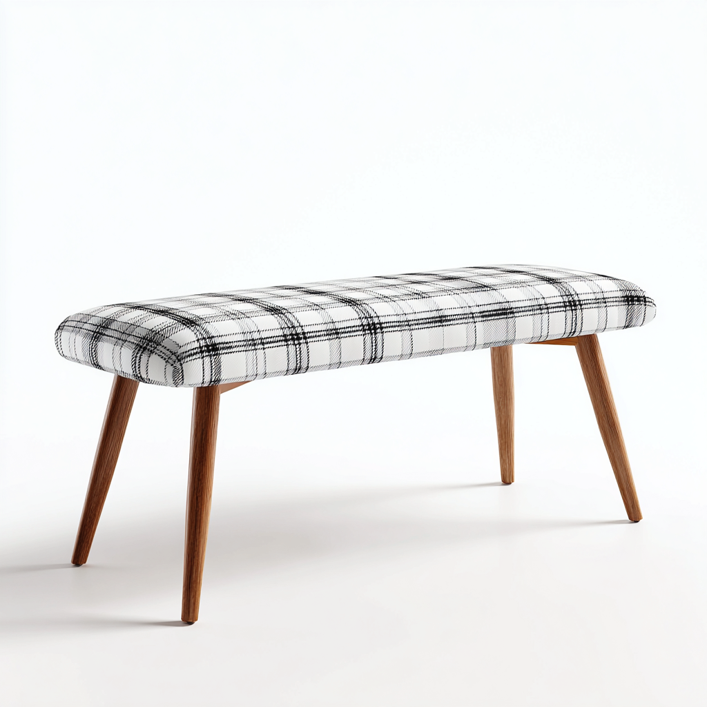 Banc de lit tissu et bois 95x32x47 cm blanc noir pour chambre style moderne-Designena