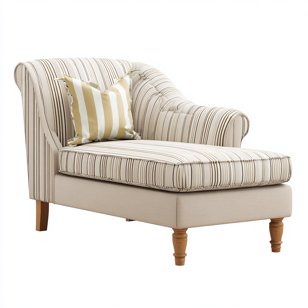 Chaise longue tissu rayé 165x88x82 cm - beige - marron clair - style classique pour salon-Designena