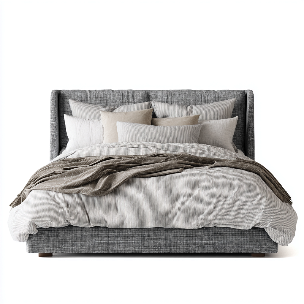 Lit double tissu 200x180x120 cm - gris foncé - adapté à la chambre - design contemporain-Designena