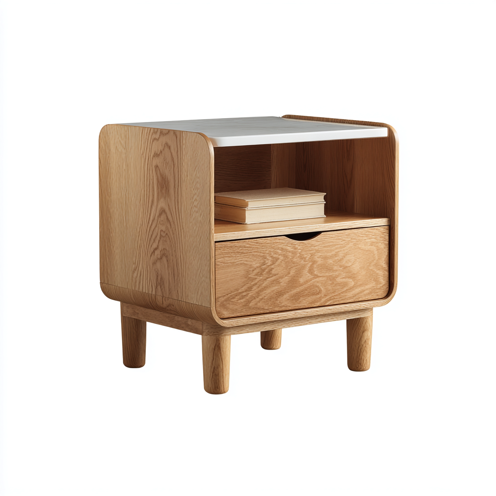 Table de chevet bois 45x35x55 cm bois naturel - blanc adaptée à la chambre style moderne-Designena