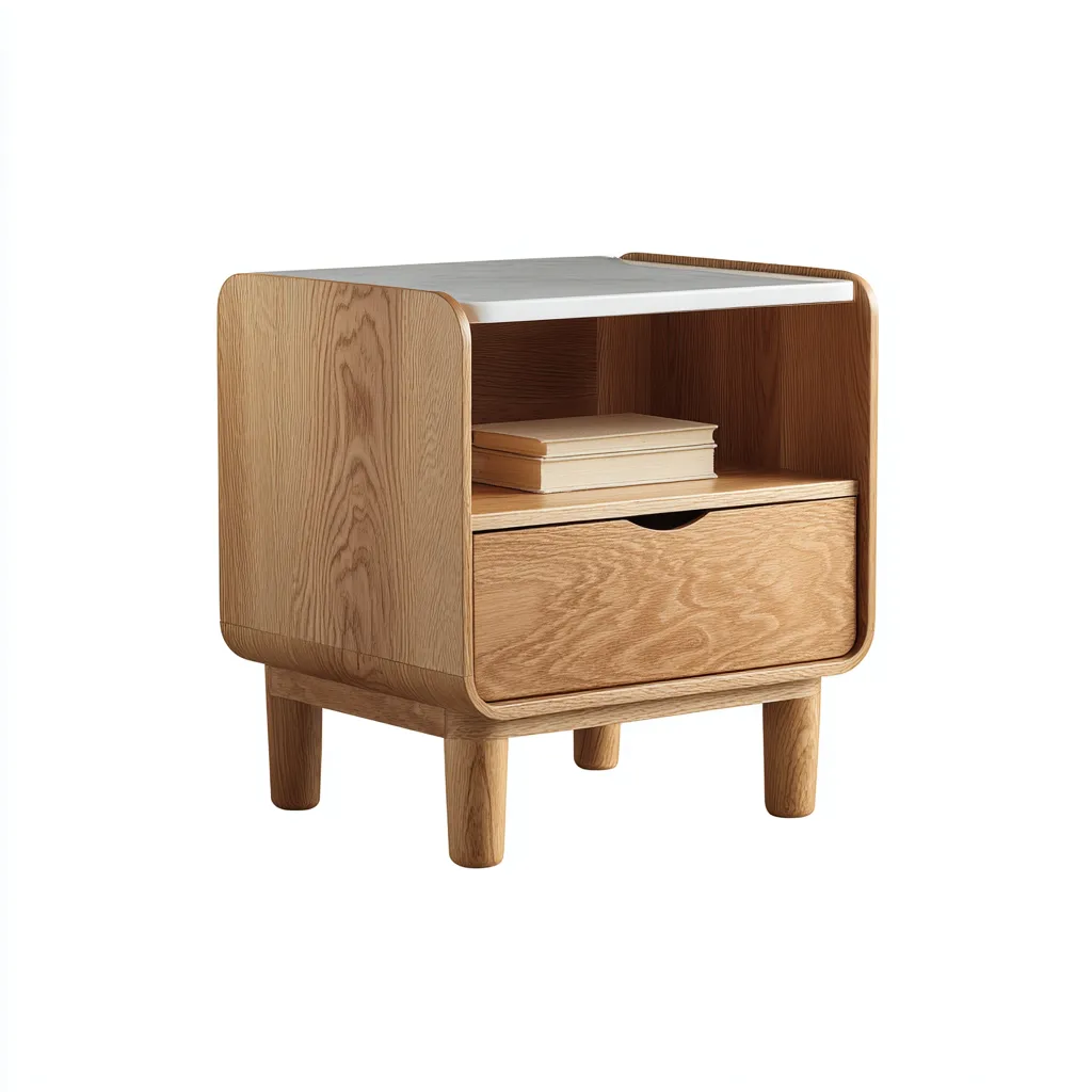 Table de chevet bois 45x35x55 cm bois naturel - blanc adaptée à la chambre style moderne-Designena