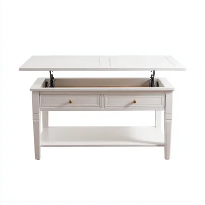 Table basse en bois 110x55x45 cm - blanc - adaptée au salon - avec plateau relevable - style moderne-Designena