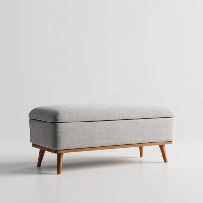 Banc de lit tissu et bois 120x40x45 cm gris clair pour chambre avec coffre de rangement design nordique-Designena