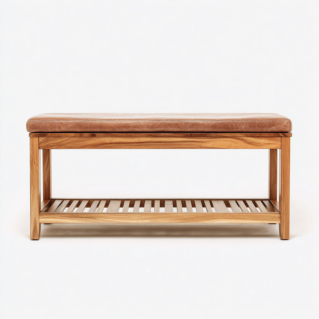 Banc de lit bois et cuir 100x35x45 cm marron pour chambre style naturel-Designena