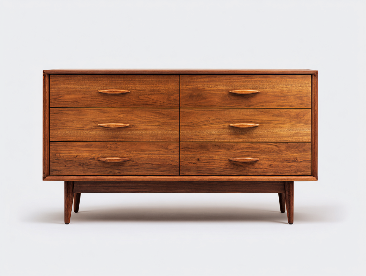 Cómoda - madera - 118x42x82 cm - color nogal - para dormitorio - con espacio de almacenamiento