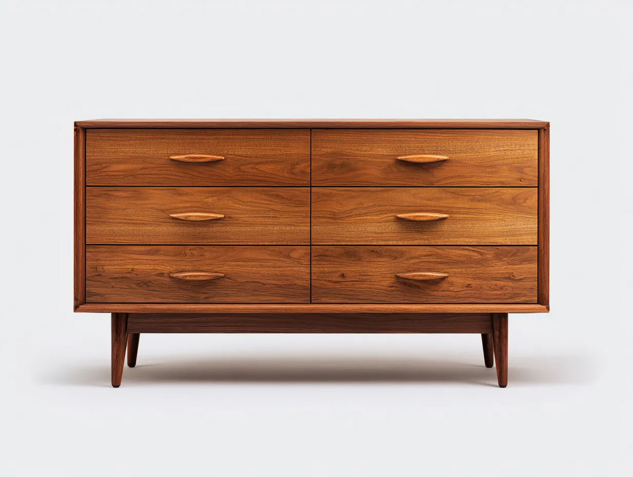 Cómoda - madera - 118x42x82 cm - color nogal - para dormitorio - con espacio de almacenamiento