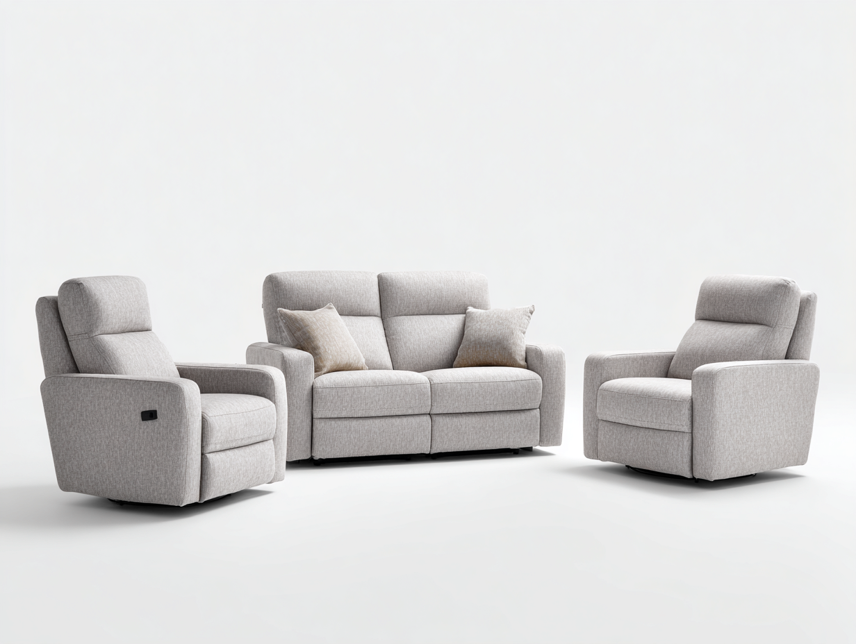 Conjunto de sofá y sillones reclinables - tela - sofá 165x95x100 cm - gris claro - para salón - con función reclinable