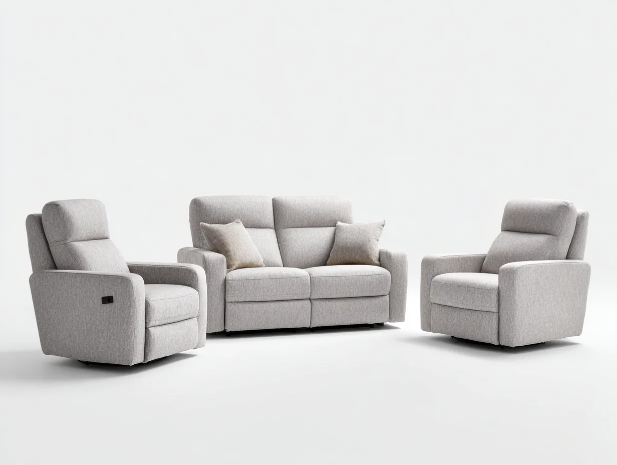 Conjunto de sofá y sillones reclinables - tela - sofá 165x95x100 cm - gris claro - para salón - con función reclinable