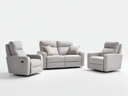 Conjunto de sofá y sillones reclinables - tela - sofá 165x95x100 cm - gris claro - para salón - con función reclinable