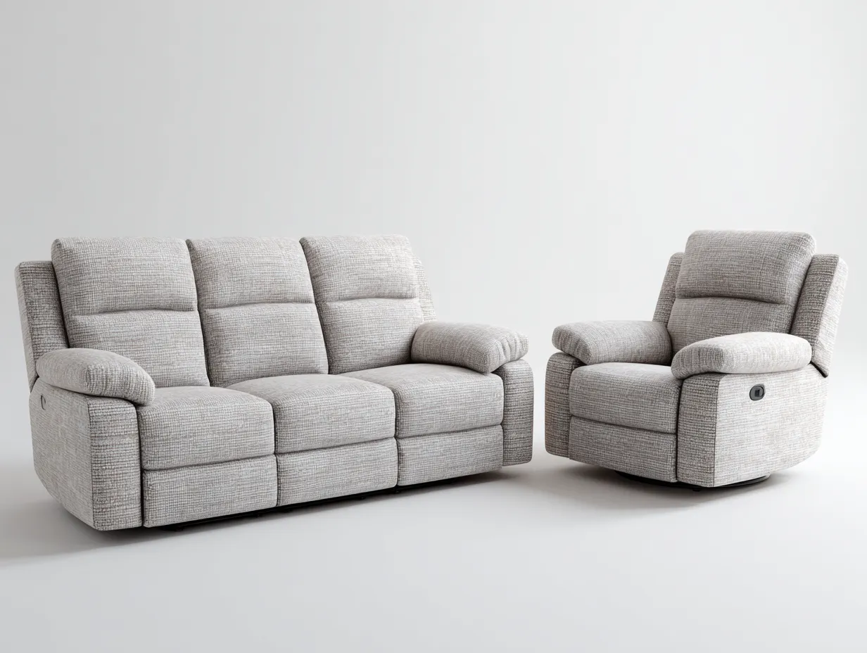 Conjunto de sofá y sillón - tela - sofá 210x95x102 cm - color gris claro - para salón - con función reclinable