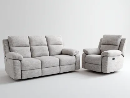 Conjunto de sofá y sillón - tela - sofá 210x95x102 cm - color gris claro - para salón - con función reclinable