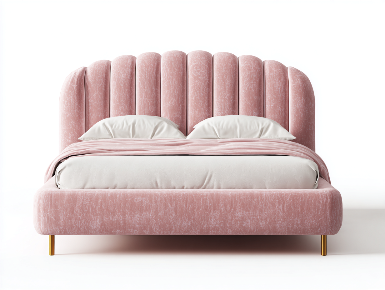 Cama doble - terciopelo - 200x160x118 cm - color rosa/dorada - para dormitorio - con cabecero acolchado