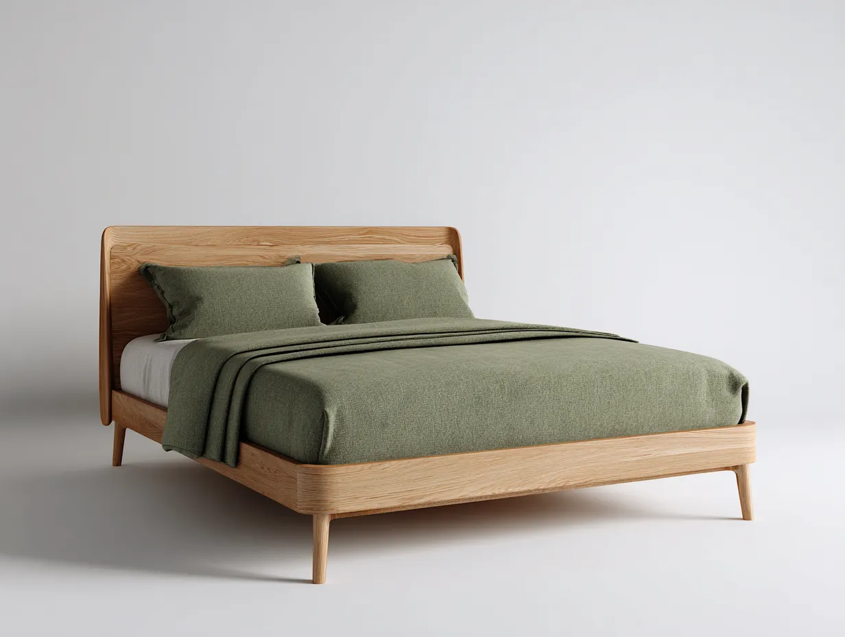 Cama doble - madera maciza - 200x160x95 cm - color roble - para dormitorio - con diseño contemporáneo