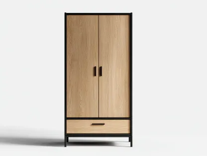 Armario madera y metal 80x50x185cm - roble/negro - con espacio de almacenamiento
