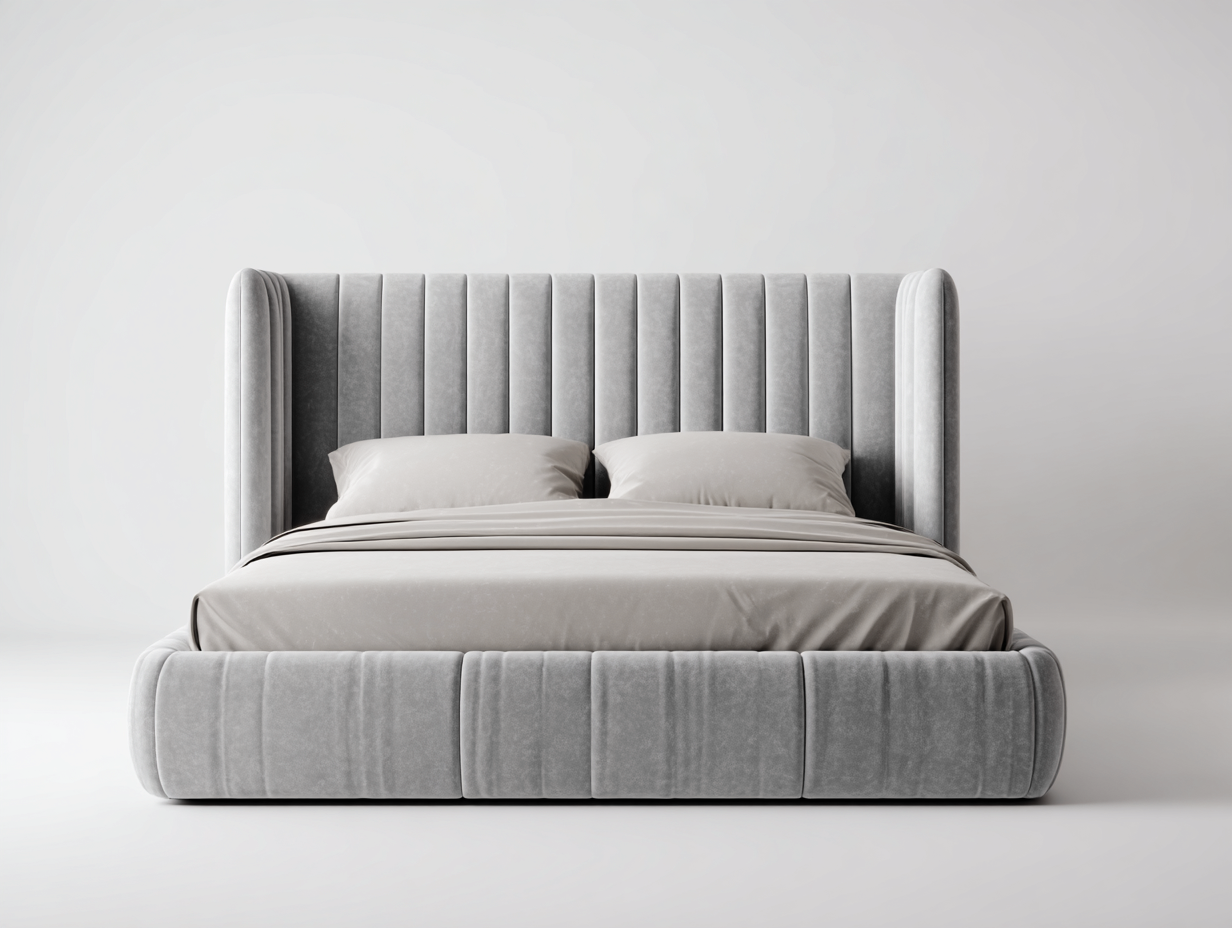 Cama doble tapizada 200x160x125 cm - gris claro - para dormitorio - diseño moderno