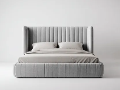 Cama doble tapizada 200x160x125 cm - gris claro - para dormitorio - diseño moderno