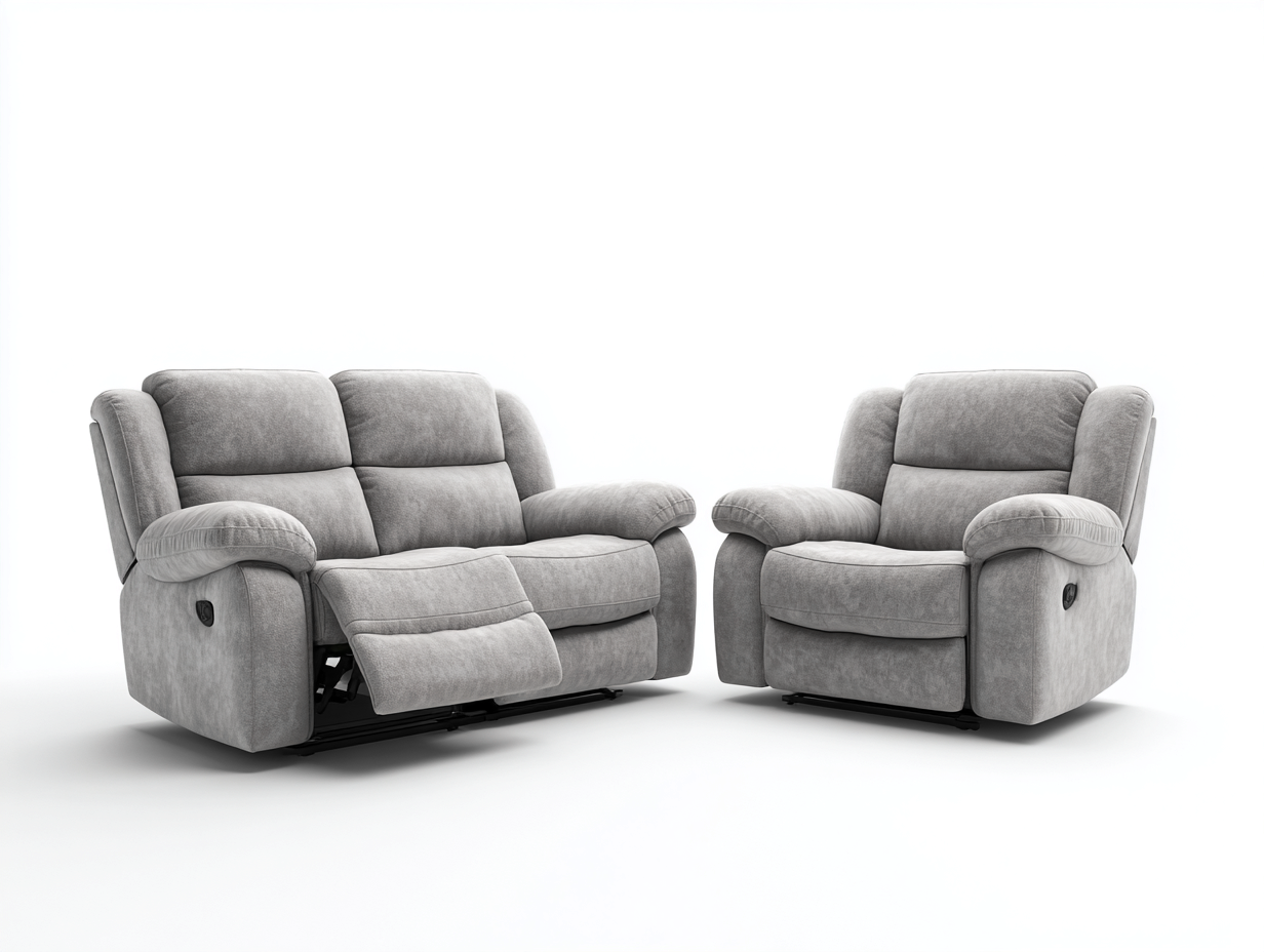 Conjunto de sofá y sillón - tela - sofá 165x95x102 cm  - color gris claro - para salón - con función reclinable