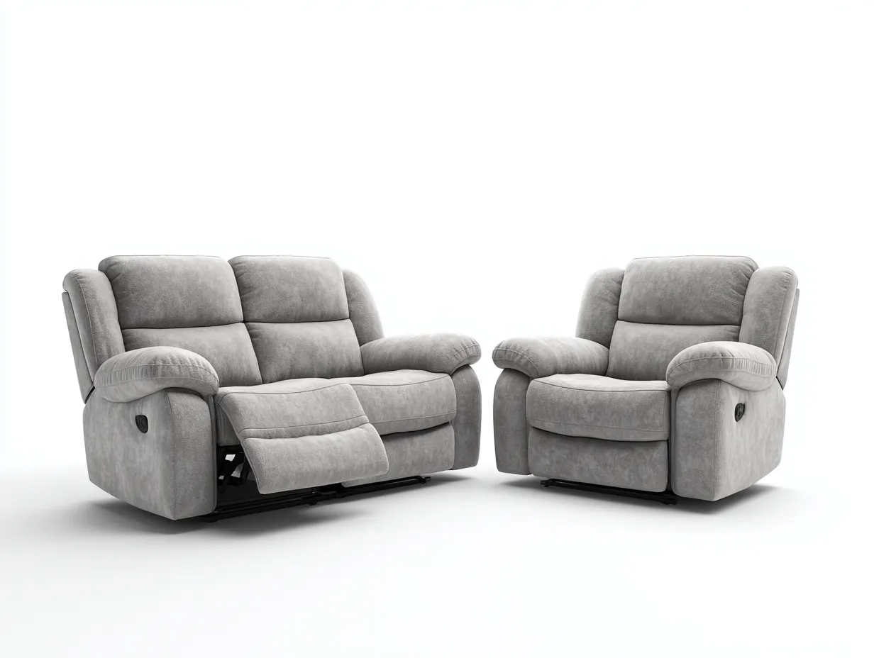 Conjunto de sofá y sillón - tela - sofá 165x95x102 cm  - color gris claro - para salón - con función reclinable