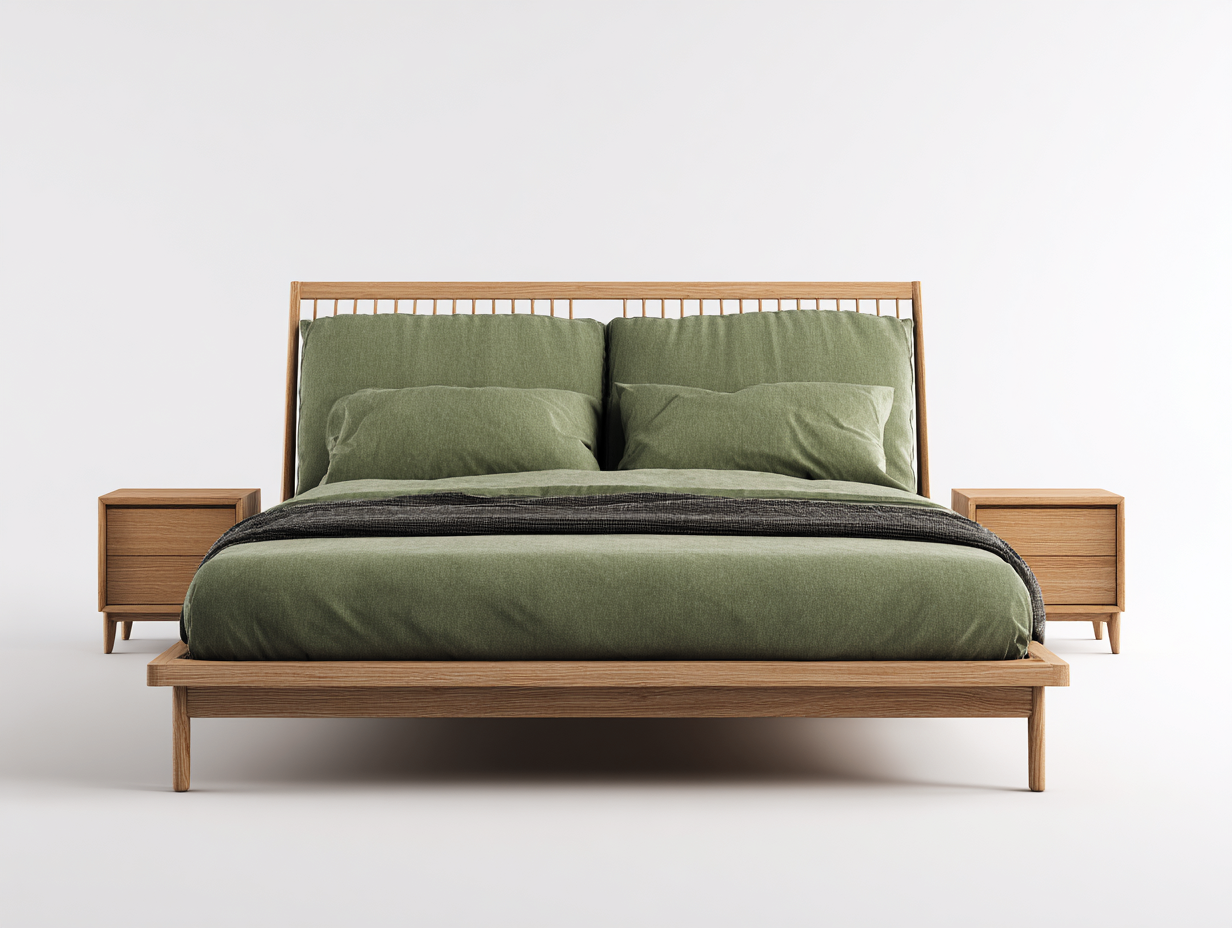 Cama doble - madera maciza - 200x160x105 cm - color roble - para dormitorio - con diseño contemporáneo