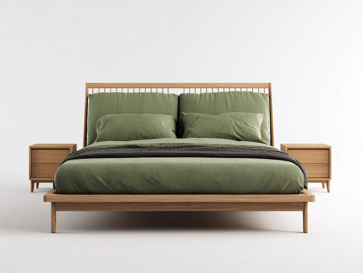 Cama doble - madera maciza - 200x160x105 cm - color roble - para dormitorio - con diseño contemporáneo